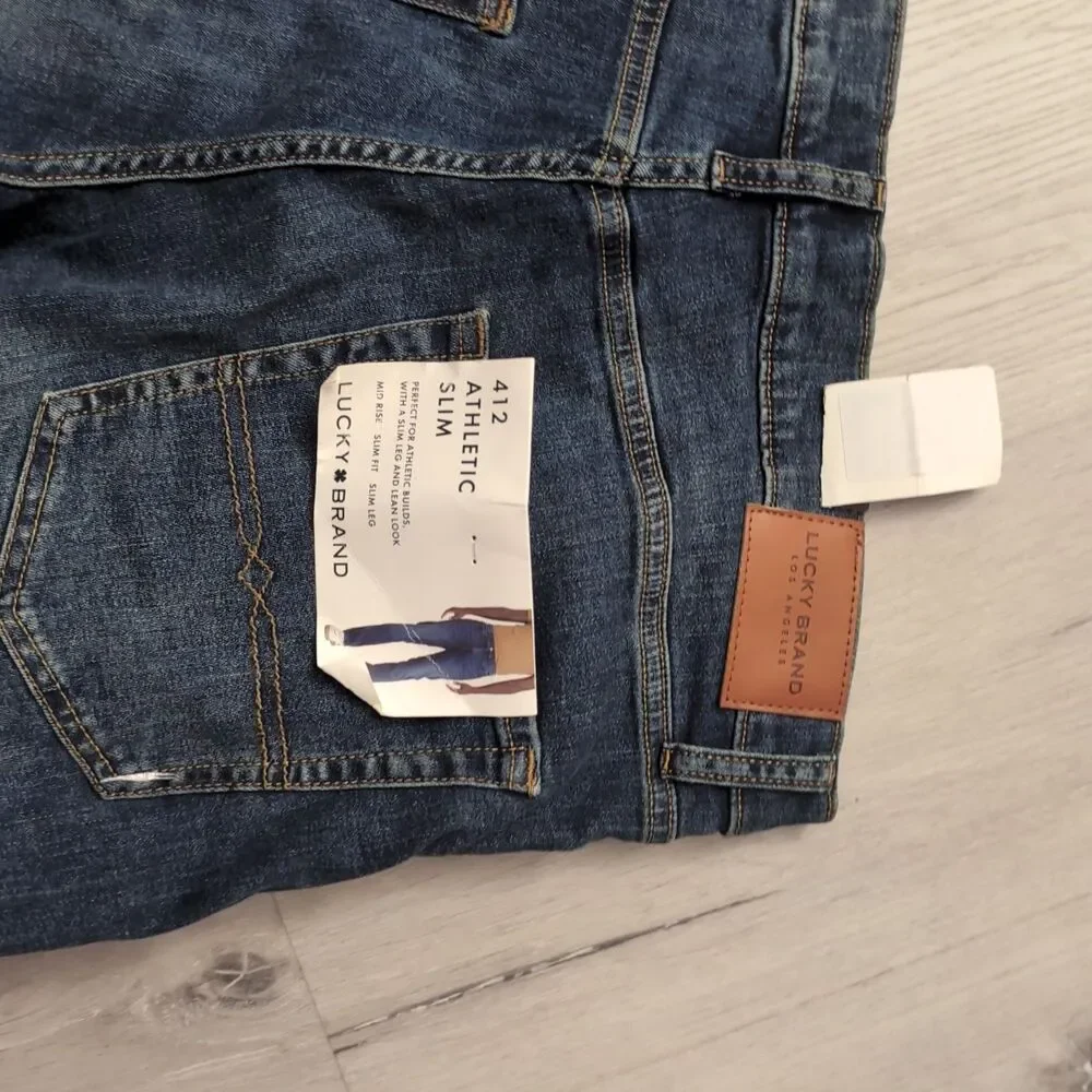 NWT Lucky Brand 412 Jeans Athletic Slim Fit Jeans Mens 34 Blue 2 Way Stretch